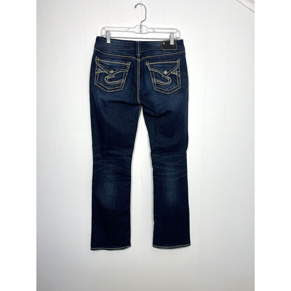 Silver Jeans Suki Slim Bootcut Size 28x31 Mid Rise Medium Blue Flap Pockets - Picture 2 of 12